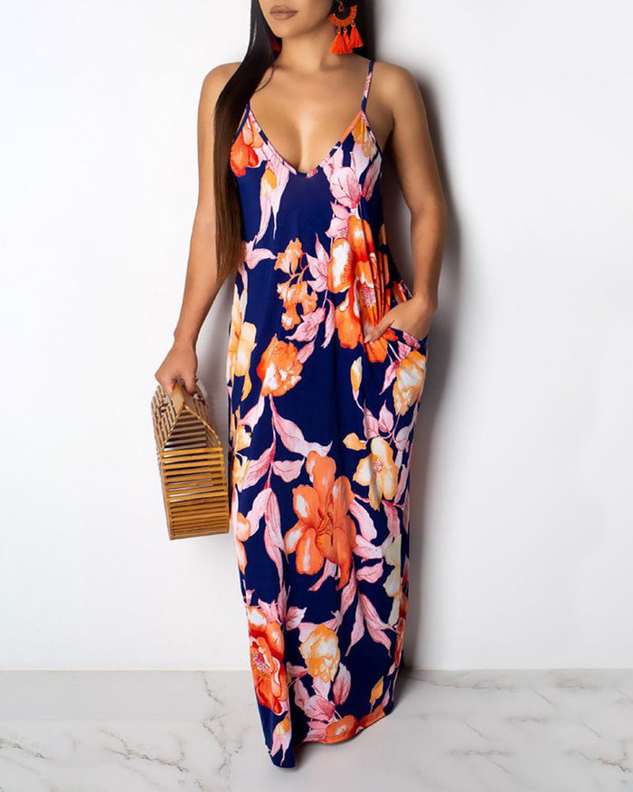 Sunset Floral Pocket Maxi Dress