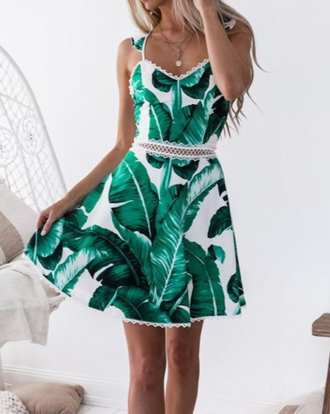 Tropical Leaf Print Dress