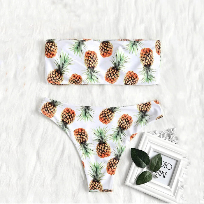 Pineapples on White Strapless Bathing Suit