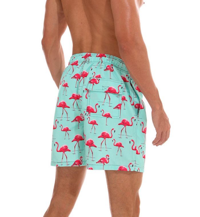 Flamingos on Green Board Shorts