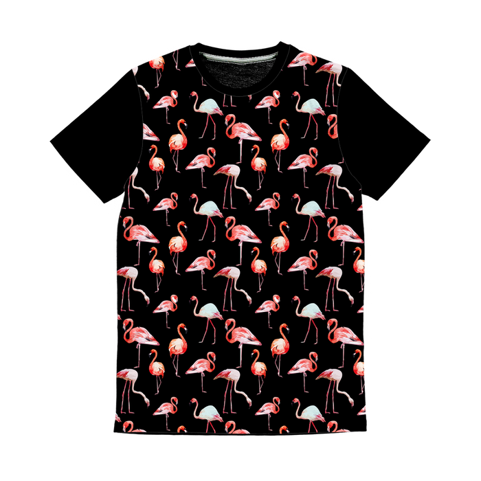 Flamingos on Black Panel T-Shirt