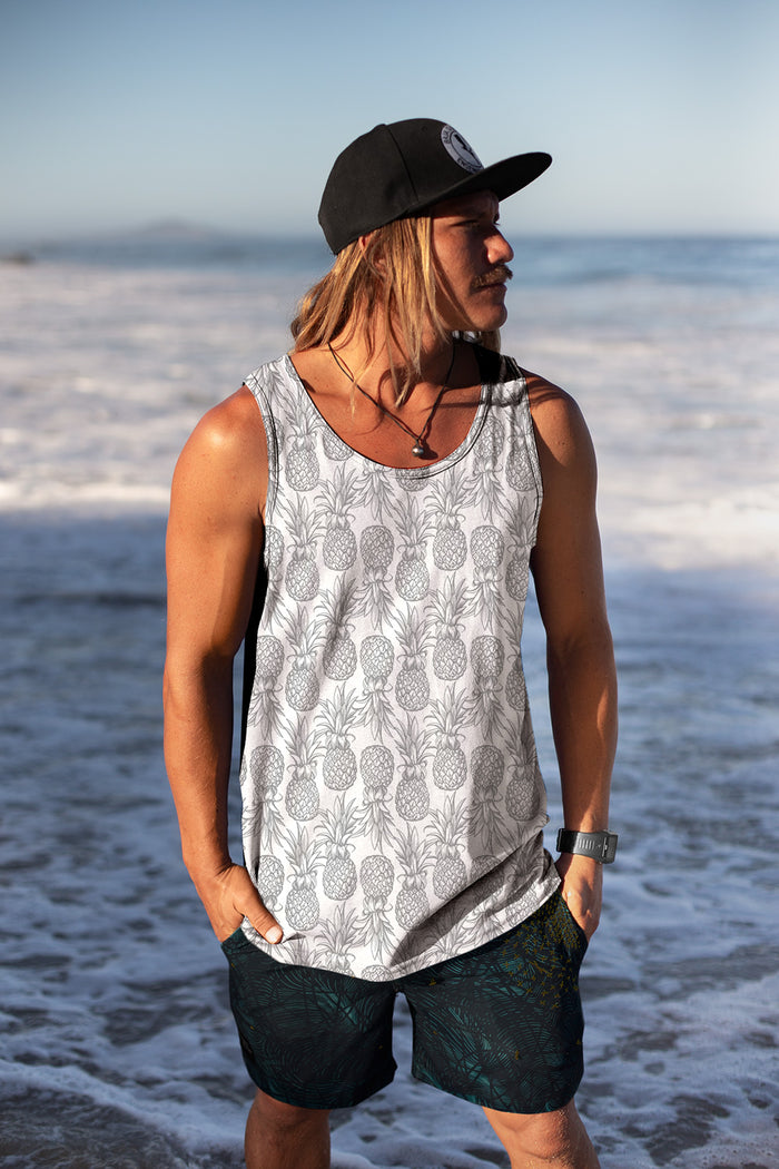 Pearl Gray on White Pineapples Tank Top