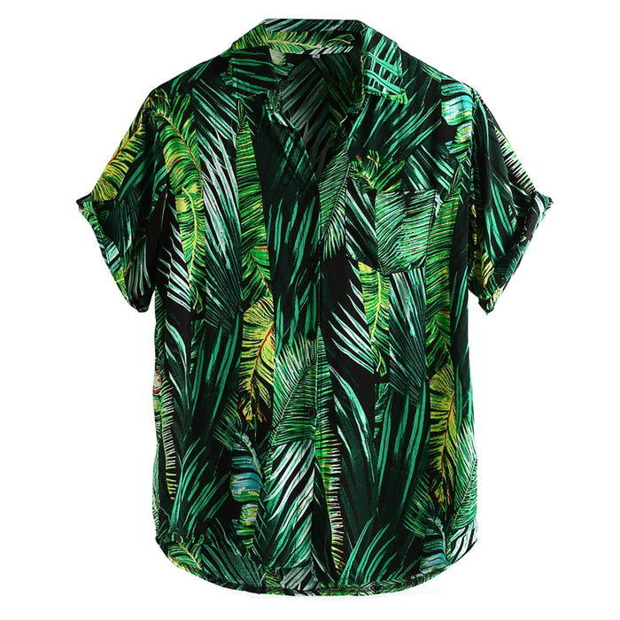 Green Palm Leaves Casual Button Up Shirt