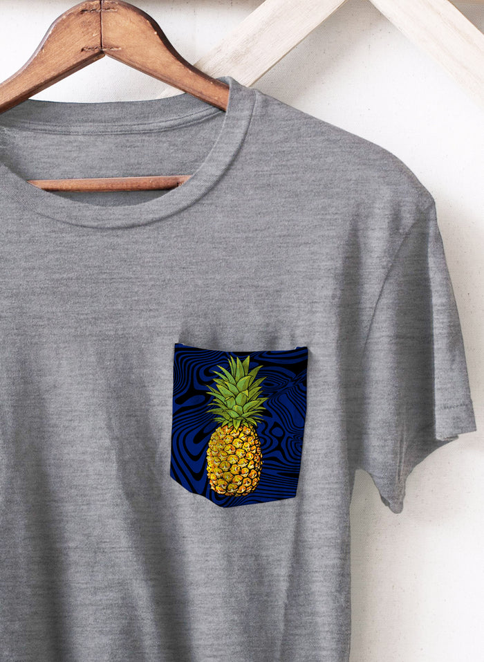 Pineapple on Blue N Black Heather Pocket T-Shirt