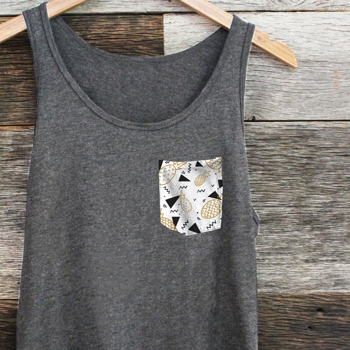 Pineapples N Triangles Heather Triblend Pocket Tank