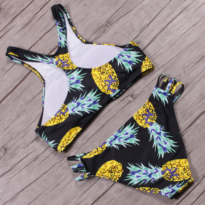 Pineapples on Black High Neck Bathing Suit