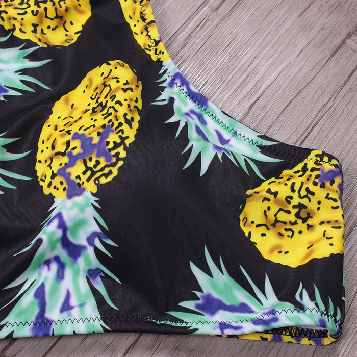 Pineapples on Black High Neck Bathing Suit