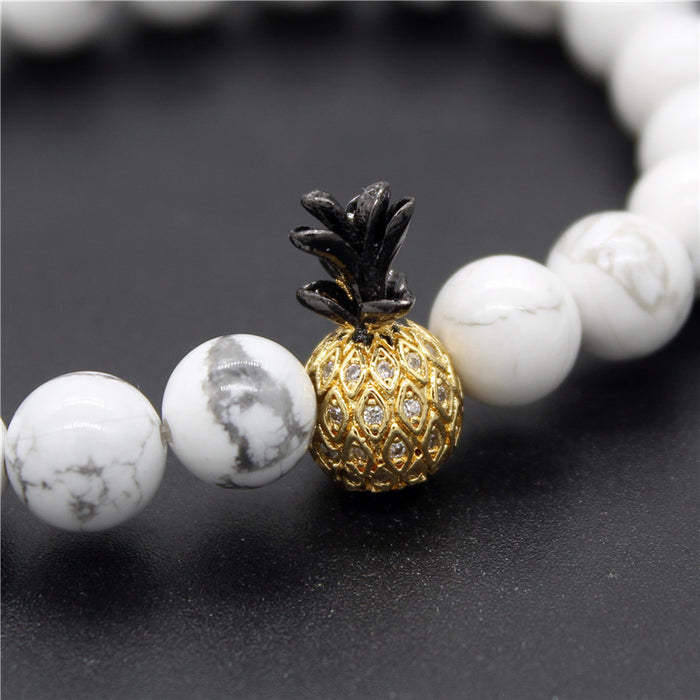 Pineapple Charm Stone Bead Bracelet