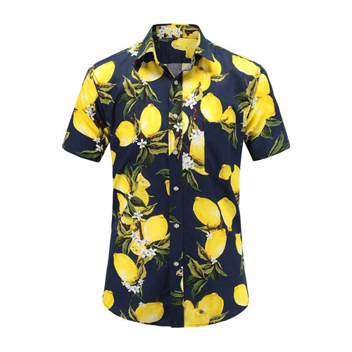 Lemony Fresh On Navy Button Up Shirt
