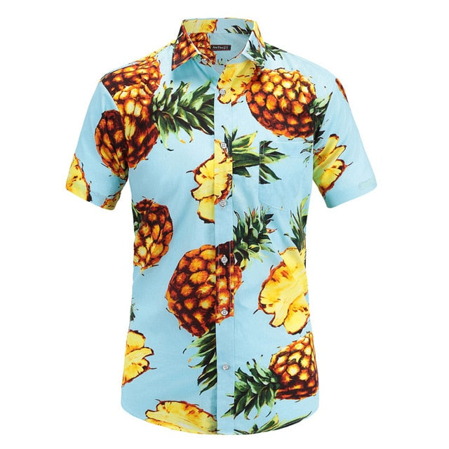 Pineapples on Blue Button Up