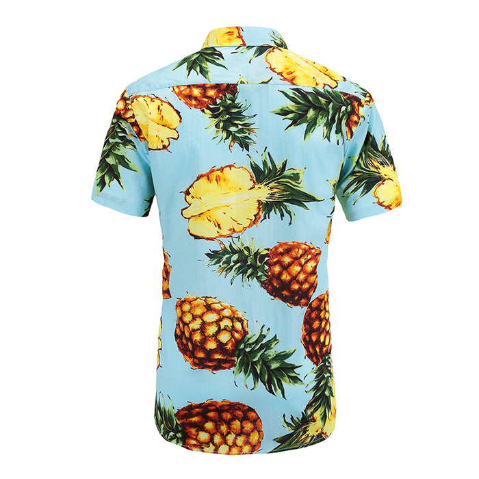 Pineapples on Blue Button Up