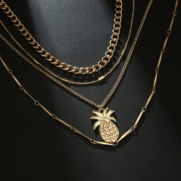 Gold Pineapple Layered Chain Necklace