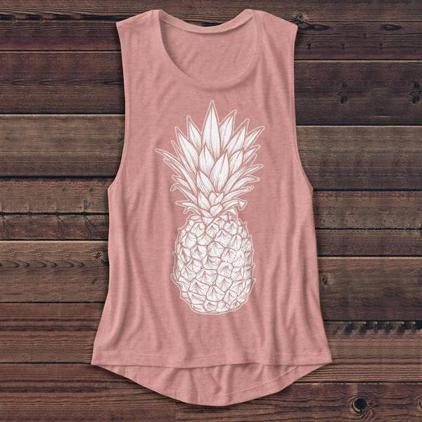 Coral Pink with White Pineapple Ladies Tank