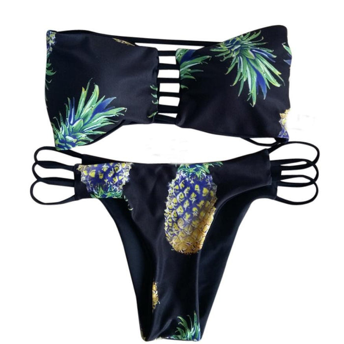 Strapless Blue/Yellow Pineapple Bathing Suit