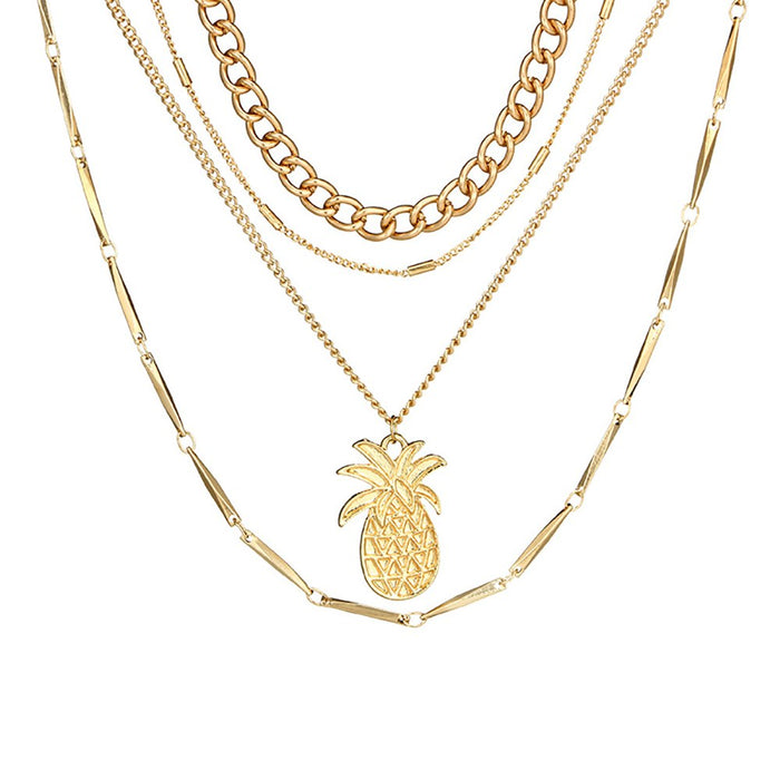 Gold Pineapple Layered Chain Necklace
