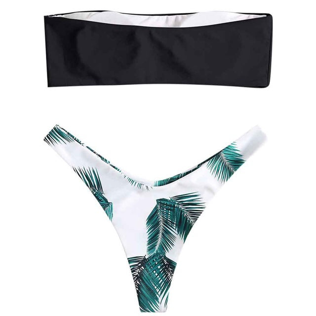 Palm Leaf Cheeky Strapless Bathing Suit
