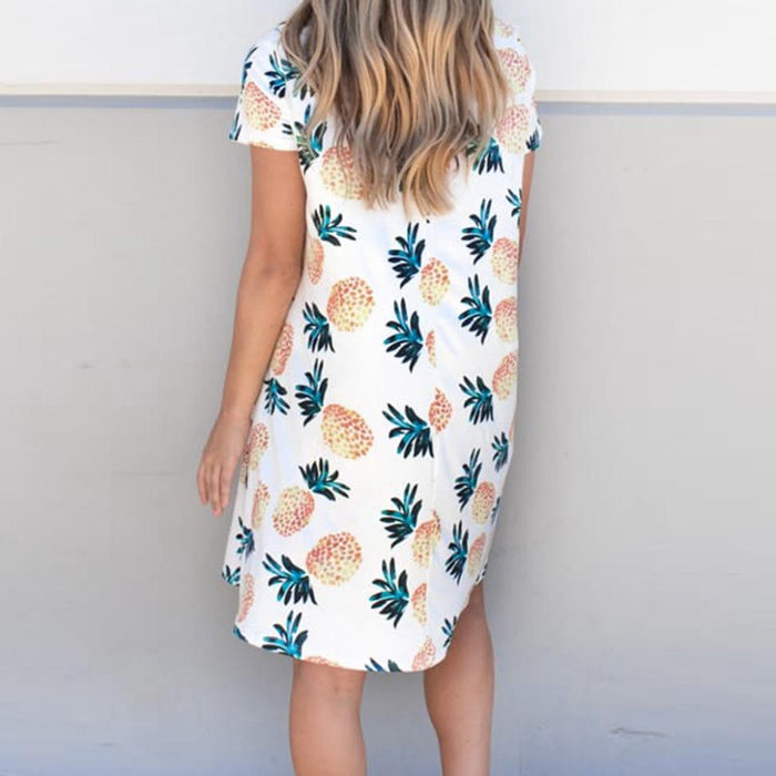 Cross Neck White Pineapple Dress