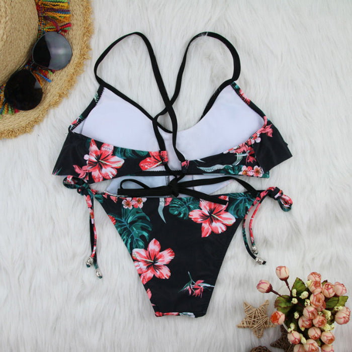 Hot Pink Tropical Flower Flow Top Bathing Suit