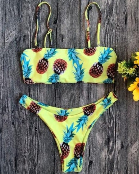 Yellow Pineapples Cheeky Bathing Suit with Detachable Straps
