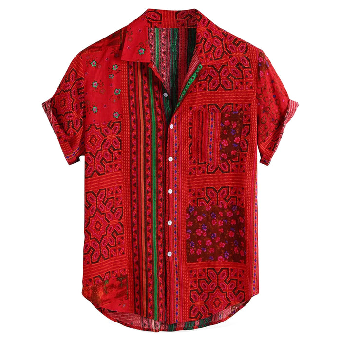Red Pattern Casual Button Up Shirt